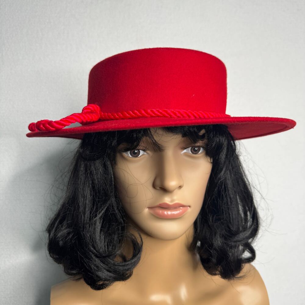 1960s Vintage Tina Too Bollman Red Wool Felt Wide Brim Gaucho Hat USA 22”